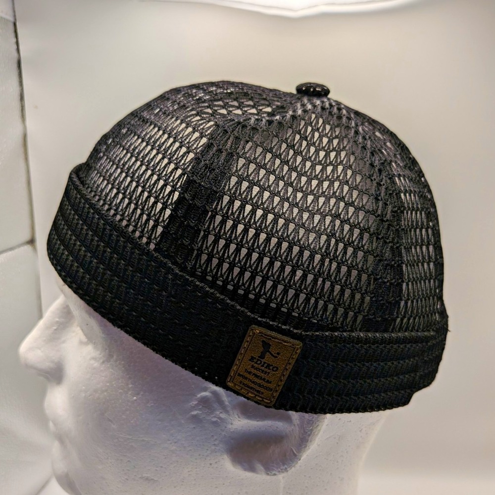 EDIMO Black Mesh Docker Cap Hat, Adjustable Strap, One Size, Men's Solid (A)